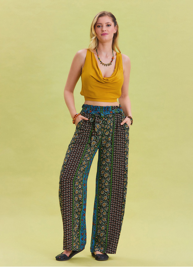 Navy Blue Harem Trousers with Elastic Waist Belt Detail 4572
